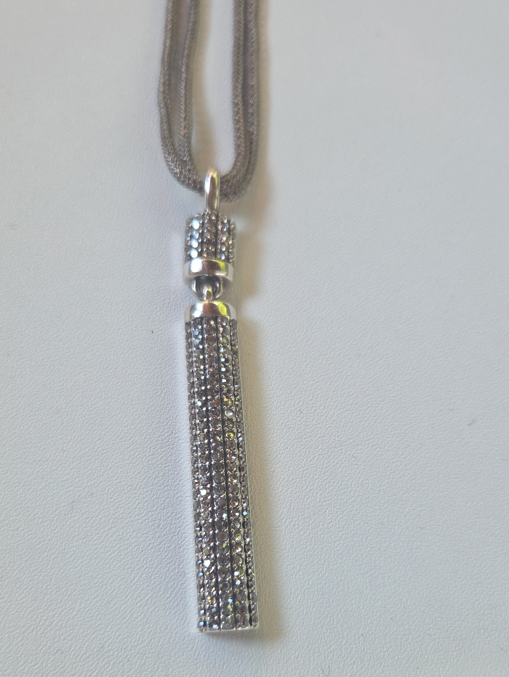Silver Crystal Pave Bar Pendant Necklace